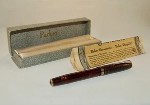 VINTAGE PARKER VACUMATIC LOCKDOWN SLENDER FOUNTAIN PEN - BURGUNDY PEARL - BOXED - Picture 1 of 19