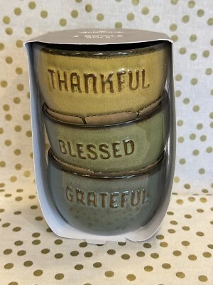 Tigelas de cerâmica vitrificadas Hallmark Thankful Grateful Blessed, conjunto de 3 tons de terra - Imagem 1 de 4