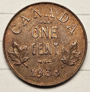 1933 One Cent Canada in About Uncirculated Condition with Mint Luster - Picture 1 of 6