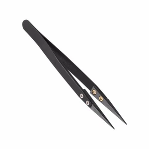 WATCHMAKERS TWEEZERS WITH BLACK CARBON FIBRE HARD TIPS ESD - Picture 1 of 6