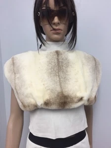 10" IVORY CREAM CROSS SHEARED MINK FUR STOLE CAPE WRAP WEDDING  Sz.S-M-L Vison - Picture 1 of 5