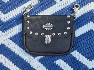 Vintage Harley Davidson schwarz Leder Nieten Bauchtasche Gürteltasche Clip On - Bild 1 von 5
