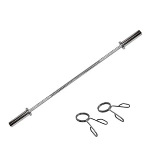 Olympic 120cm Straight Bar - 48inch Chrome Barbell Weight - 2 Free Collars - Picture 1 of 5
