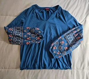 Camisa Top Vaquera Rock & Roll Mujer Grande Azul Plastisol Floral Recortada Acampanada - Imagen 1 de 19