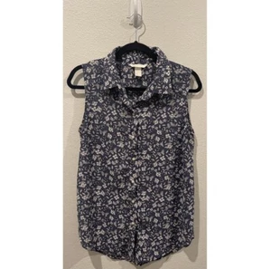 H&M Blue Navy Floral Blouse Size 8 - Picture 1 of 3