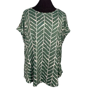 AUW Blouse Shirt Top Women 2X Green White Casual Workwear Office Minimalist - Picture 1 of 8