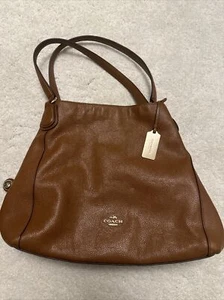 Coach Edie Pebble Leather Shoulder Bag Hobo handbag Mahogany Brown - Picture 1 of 10
