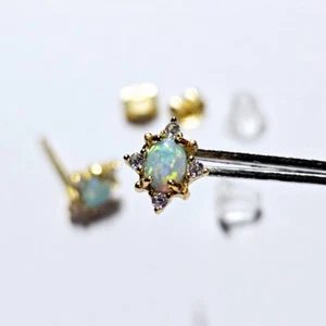 Solid Opal Stud Star Earrings Australian Genuine Gems Silver Gold + CZ RRP$160 - Picture 1 of 5