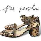 Free People Leather Snakeskin Strapy Bardot Block Heel Shoes Size EU 37 US 7