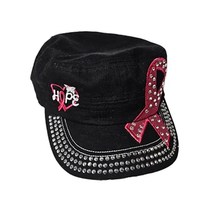 Cancer Awareness Rhinestone Bejeweled Black Baseball Cap Hope Cure Logo - Picture 1 of 7