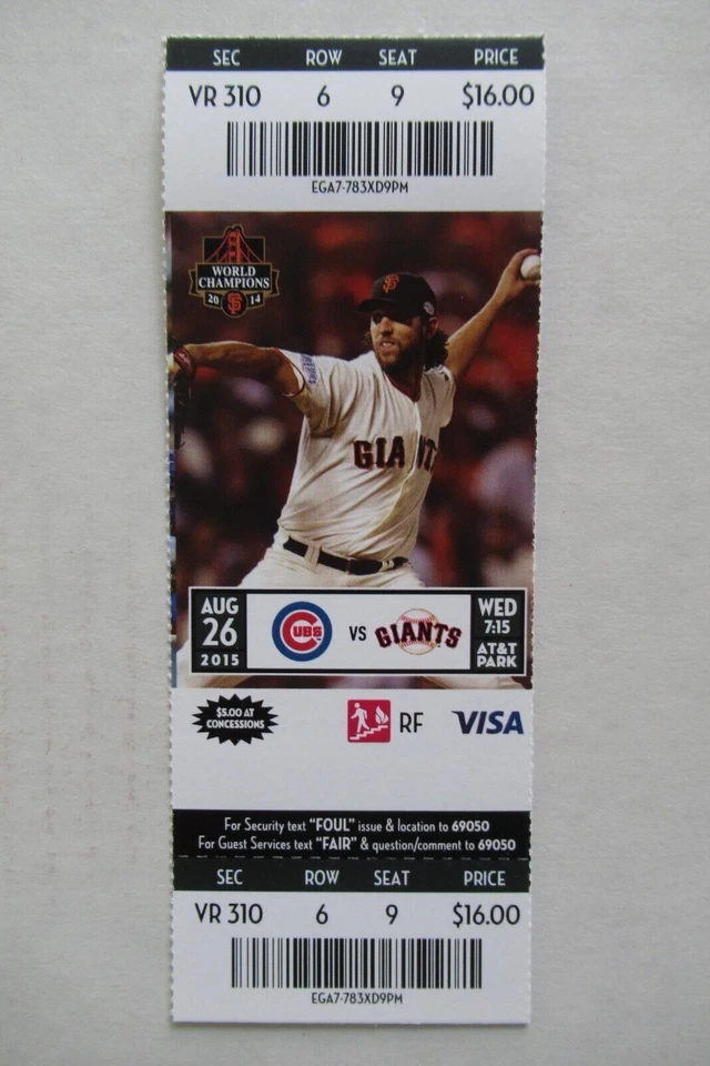 SAN FRANCISCO GIANTS VS CHICAGO CUBS 8/26/2015 FULL TICKET ~ NORI AOKI HR — 第 1/1 张图片