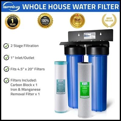 iSpring Iron/Manganese Removal Whole House Water Filter 2 Stage System 20"x4.5" - Image 1 of 4