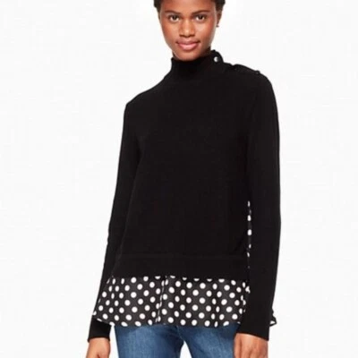 Suéter Columpio Kate Spade Talla XS Lunares Cuello Alto Blanco y Negro Lana Seda Foto 1 de 4
