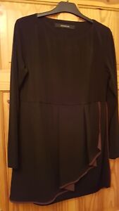 Silvia Mori Women's Dress 12 Black/Maroon Ruffle Long Sleeves Dressy Occasion