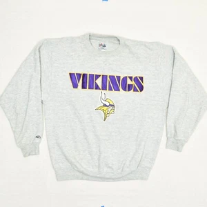 Majestic Men Pullover Sweatshirt Cotton Gray Size L Vintage Minnesota Vikings - Picture 1 of 8