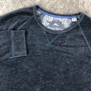 Tommy Bahama Sweater Men XL Blue Ribbed Velour Velvet Long Sleeve Cotton Stretch - Picture 1 of 12
