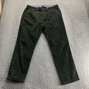 J Crew Chino Pants Mens 35x32 Green Cotton Relaxed Fit Corduroy Pleated - Picture 1 of 10