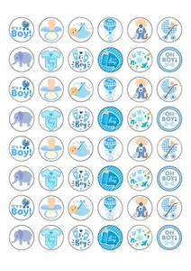 48 adornos para pasteles de papel comestibles redondos de 25 mm para baby boy shower cupcakes - Imagen 1 de 1