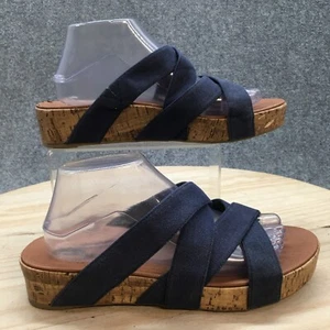Dr Scholls Sandals Womens 10 M Freshen Slide Wedge Blue Denim Crisscross Strap - Picture 1 of 16