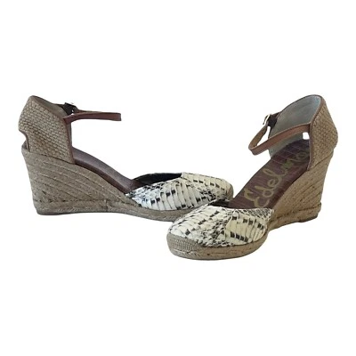 SAM EDELMAN Harmony Alpargata Cuña Correa al Tobillo Marfil Estampado Serpiente Zapatos Talla 10 M Foto 1 de 4