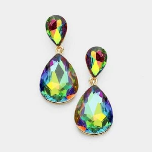 Pendientes de lágrima de doble vidrio verde AB de 1 3/4" con acentos dorados (1611) - Imagen 1 de 1