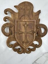 Coat of Arms Wall Decor Cross Armoire Carved Wood Vintage