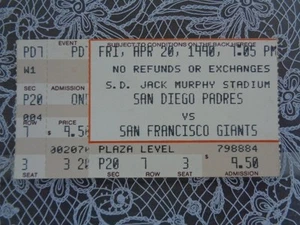 Biglietto Stub Vintage 20/04/1990 San Diego Padres at Home vs San Francisco Giants - Foto 1 di 2