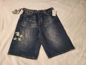 NWT Seven 7 for All Mankind Great Wall USA Skull Crossbones Mens 38 Denim Shorts - Picture 1 of 5