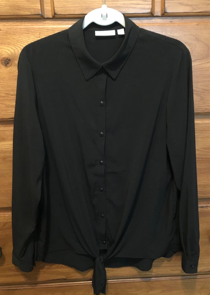 Blusa Top Susan Graver Elastizada Tejida Corbata Frontal Talla 10 Negro Pecho 42 Foto 1 de 4