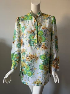 Camisa túnica vintage Alex Coleman verde estampado floral múltiple poliéster 16 (L) - Imagen 1 de 6