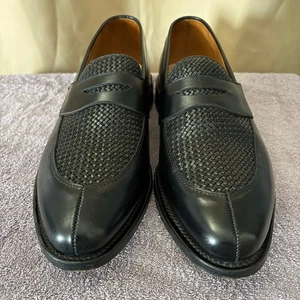 Edmond Allen Black Woven Leather Loafers Size 11 Dress Slip-On Penny Style - Picture 1 of 6