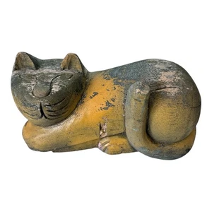 Vintage Folk Art Primitive Wooden Cat Statue - Picture 1 of 13