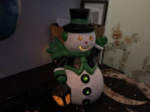 Vintage Handmade Ceramic Sugar Glazed Hand Painted Snowman Figurine 11 Inch - Picture 1 of 9