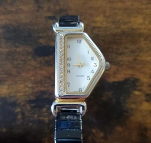 Unique Ladies Watch Quartz Japan Movement Flexible Black Band White Dial Runs! - Picture 1 of 7