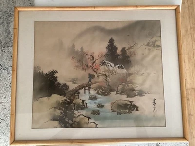 "Pintura china antigua sobre montaña fuji de seda 20""x17,5""" Foto 1 de 4