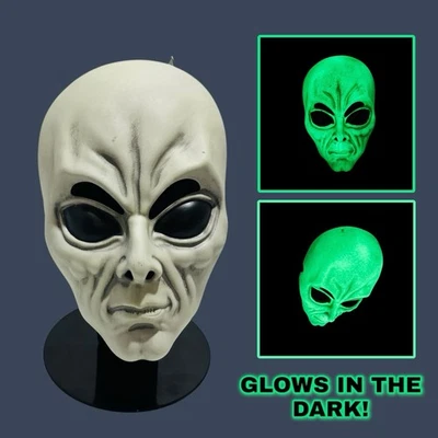 Halloween Hard Plastic Gray Glow In the Dark Alien Mask! - Image 1 of 4