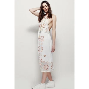 Free People besticktes Neckholder Midikleid hinten offen Bohemian Festival Medium - Bild 1 von 17
