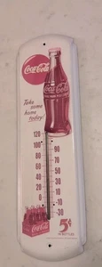 VINTAGE COCA COLA / COKE METAL THERMOMETER WALL DECOR SIGN 17"x5" - Picture 1 of 3