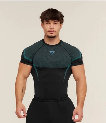 Camiseta sin costuras Gymshark Onyx 5.0 - Negra/Marca Azul - Talla PEQUEÑA ✅🚚 Foto 1 de 3