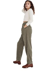 Madewell Womens Corduroy High-Waisted Tapered Pants Size 12 Olive Green - Picture 1 of 11