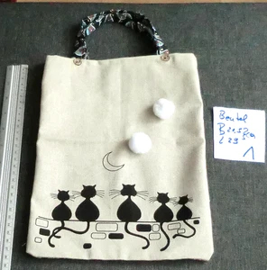 Katze-1 )BW 1x Stoff tasche UNIKAT  Kinder RAR Muster Katze  Mond - Bild 1 von 2