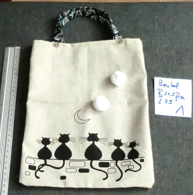 Katze-1 )BW 1x Stoff tasche UNIKAT  Kinder RAR Muster Katze  Mond - Bild 1 von 2