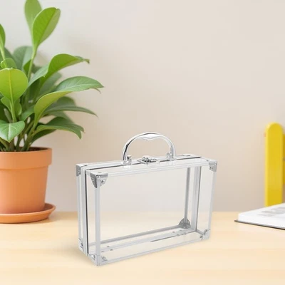  Transparent Portable Book Box Storage with Handle Clear Organizer - Image 1 of 4