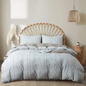 King Quilt Cover, 3PCS Boho Tufted Duvet Cover King Size, Jacquard Geometric Pat - Picture 1 of 12