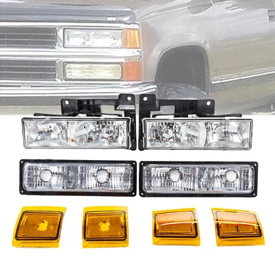 Pair Chrome Headlights Bump lamps For 1994-98 GMC Chevy C/K 1500 2500 3500 Tahoe Foto 1 de 4