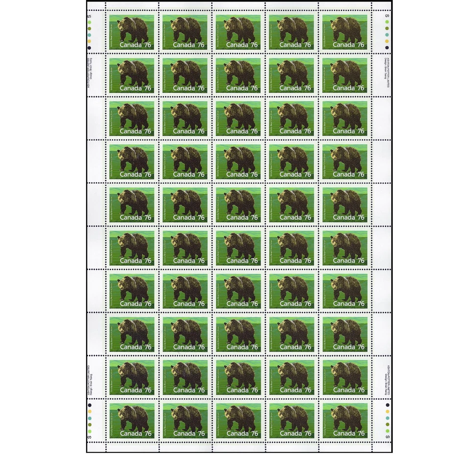 1989 Canada Stamp Full Pane of 50 #1178 Grizzly Bear(1989) 76¢ - Image 1 of 1