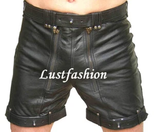 Pantalones cortos de cuero negros pantalones cortos de cuero con cierre pantalones de cuero pantalones cortos de cuero Cuir - Imagen 1 de 3