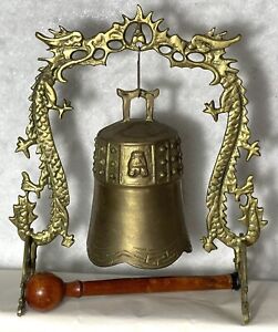 Vintage Brass Dragon Pagoda Temple Prayer Bell Gong Dinner Gong Bell