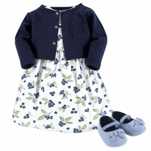 Hudson Baby Dress, Cardigan, Shoe Set, 3-Piece, Blueberries - Picture 1 of 1