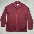 LL Bean Cardigan Sweater Men XL Tall Red Maroon Waffle Knit Heavy Organic Cotton